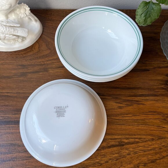 Corelle 4 Cereal Bowls Rosemarie Green Rim - Picture 6 of 8